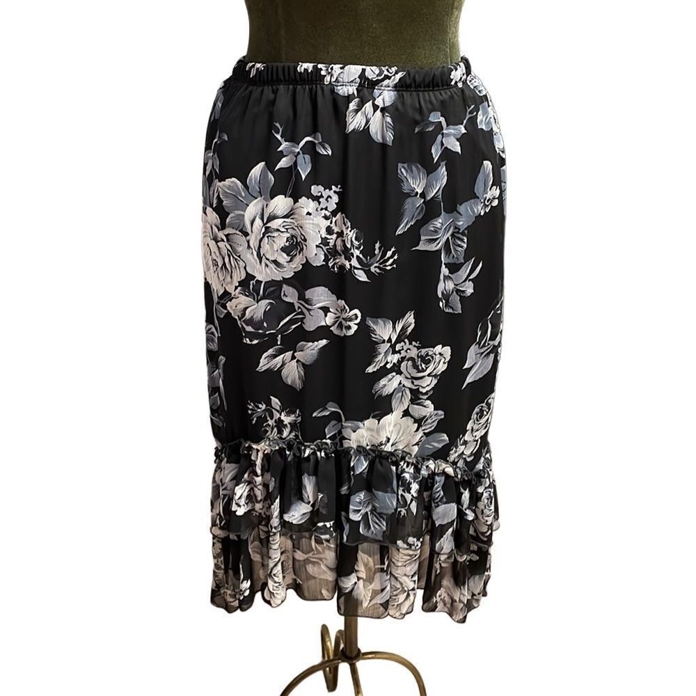 COUNTERPARTS Womens Floral Midi Skirt Ruffled Fairy Goth Size Small Asymmetrical